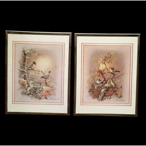 2 Vtg 1970s Andres Orpinas Framed Bird Prints 11" x 14"
